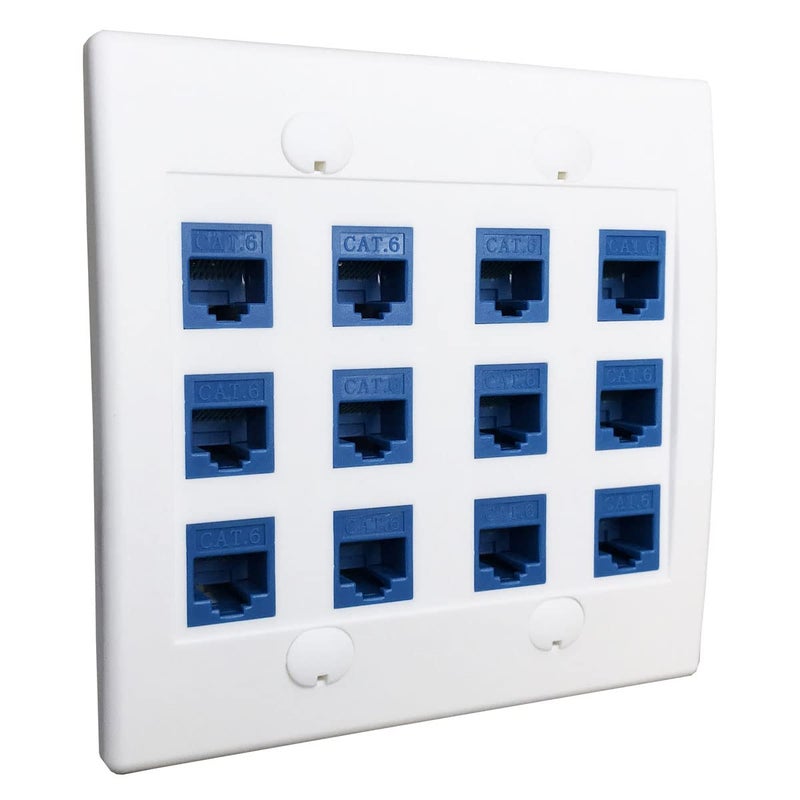 DIYTECH 12 Port Ethernet Wall Plate, Cat 6, Wall Outlet, RJ45 Female to Female Keystone Jacks - White - Image 4